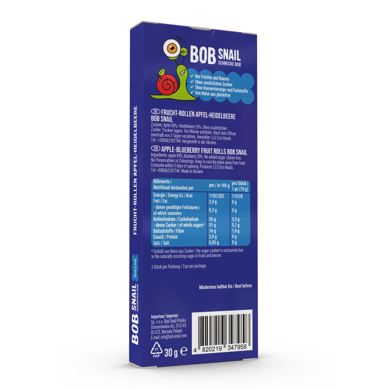 Fruchtrollen Apfel Heidelbeere 24 Packungen (je 30g)